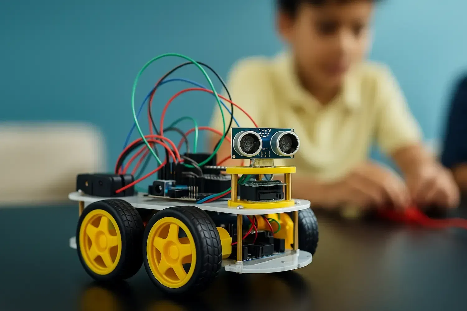 rover-robot-on-a-bench-with-a-kid-working-on-the back